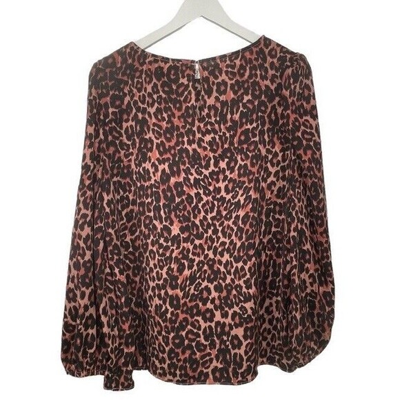 Gigi Parker Top Blouse Burlwood Leopard Boatneck Puffy Long-Sleeve Casual XL NEW - Picture 4 of 12